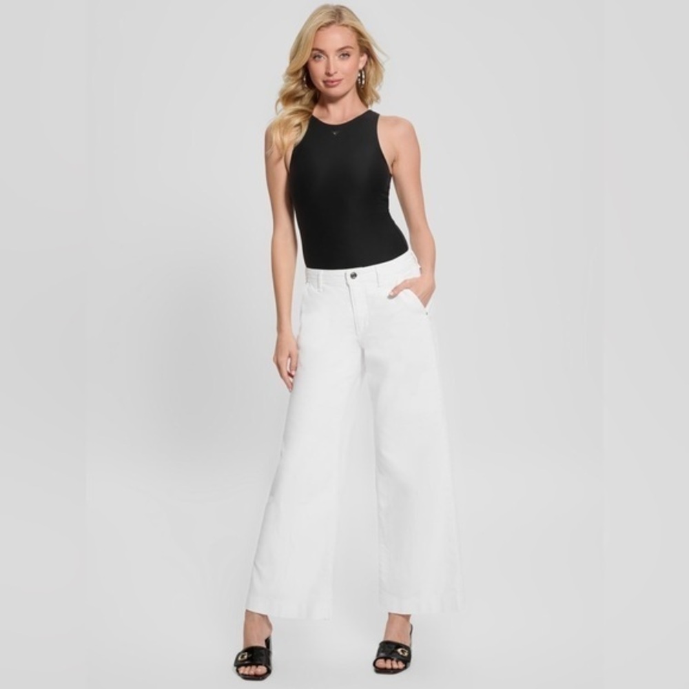Guess  Sleeveless‎ Bodysuit and White Wide-Leg Pants